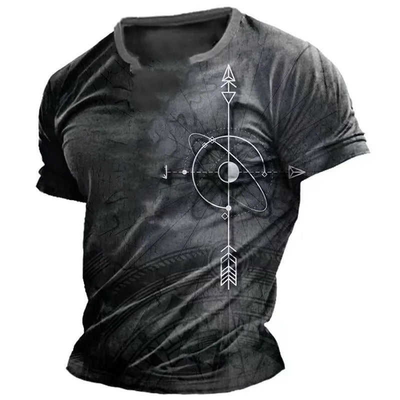 Herren T-Shirt Sommer Tops Kompass Bedruckt Kurzarm T-Shirts Freizeithemd 