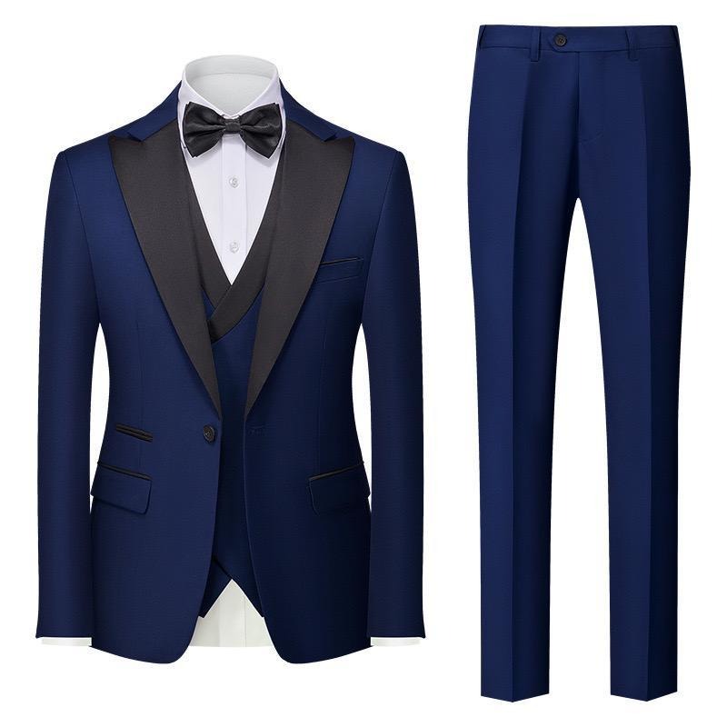 Completo da uomo a 3 pezzi con colletto per feste di matrimonio e smoking formale, giacca con pantaloni e gilet | 701 