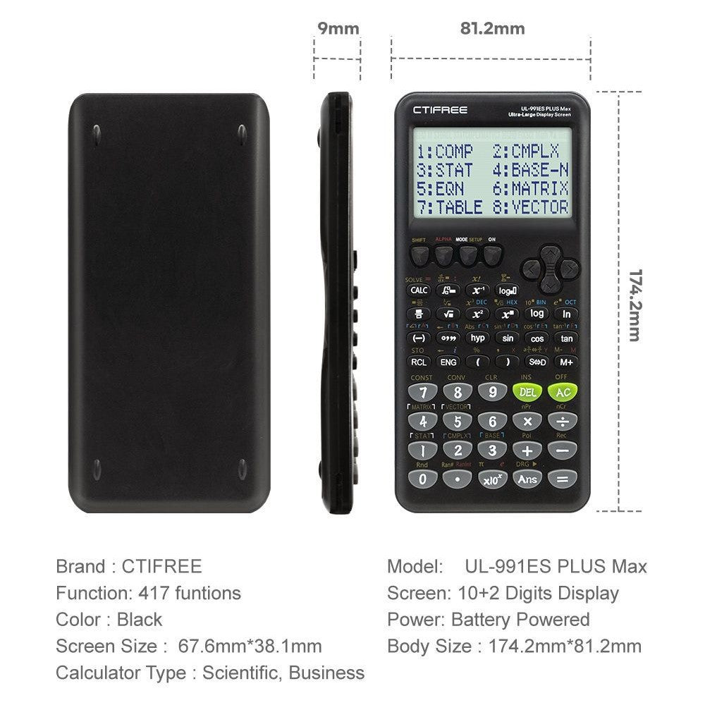 CTIFREE 991ES Plus 2nd Edition Scientific Calculator | 417 Functions for High School & University Exams | Dual Power Display