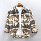 Herren Vintage Loose Fit Ethnic Aztec Geometric Print Shirt Top Pocket Woolen Shacket Plus Size Jacke | SYG-2580 