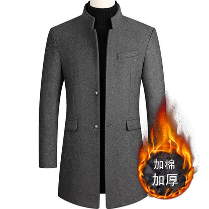 Men's Classic Woolen Jacket Coat Thick Mid-Long Trench Premium Wool & Blends Coat | 2811