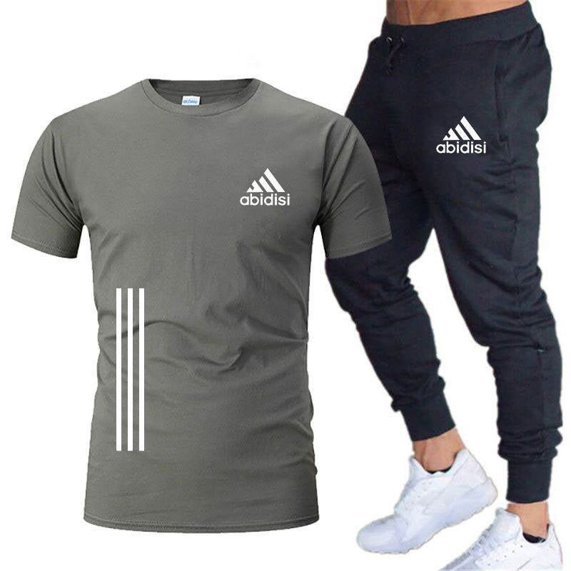 Ensemble de 2 pièces de sport de loisirs pour hommes, t-shirt ample et pantalon à manches mi-longues, chemises et pantalons 