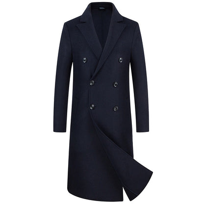 Men's Wool Blends Long Style Woolen Coat Casual Wool Trench Coat Dress Jacket Overcoat | 1001