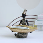 Afrikanischer schwarzer Obstteller, Ornament aus Kunstharz, Heimdekor mit Volkskunstmuster im thailändischen Stil, Schreibtisch-Aufbewahrungsdekoration | RRW040 