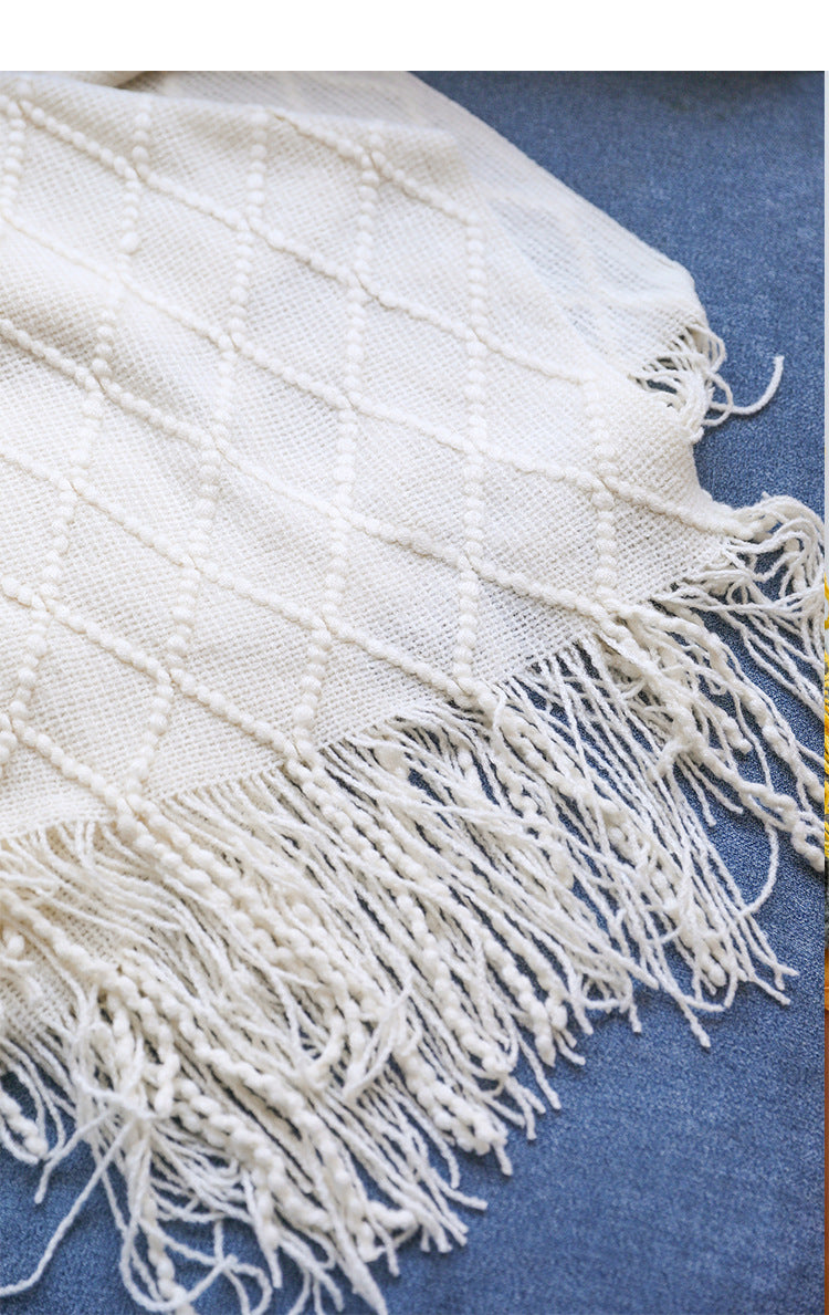 Gemütliche Strickdecke mit Quasten, leichtes, atmungsaktives Acryl für Sofa- und Reisekomfort | YENLN06 