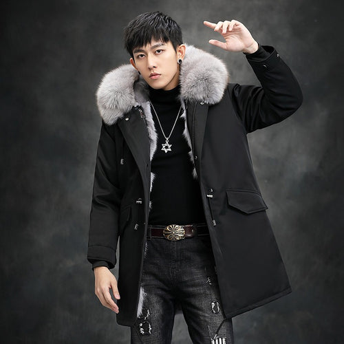 Echter Premium-Fuchspelz, warme Parka-Jacke mit Kapuze, echtes Nerzpelz-Futter, Mantel | 209 