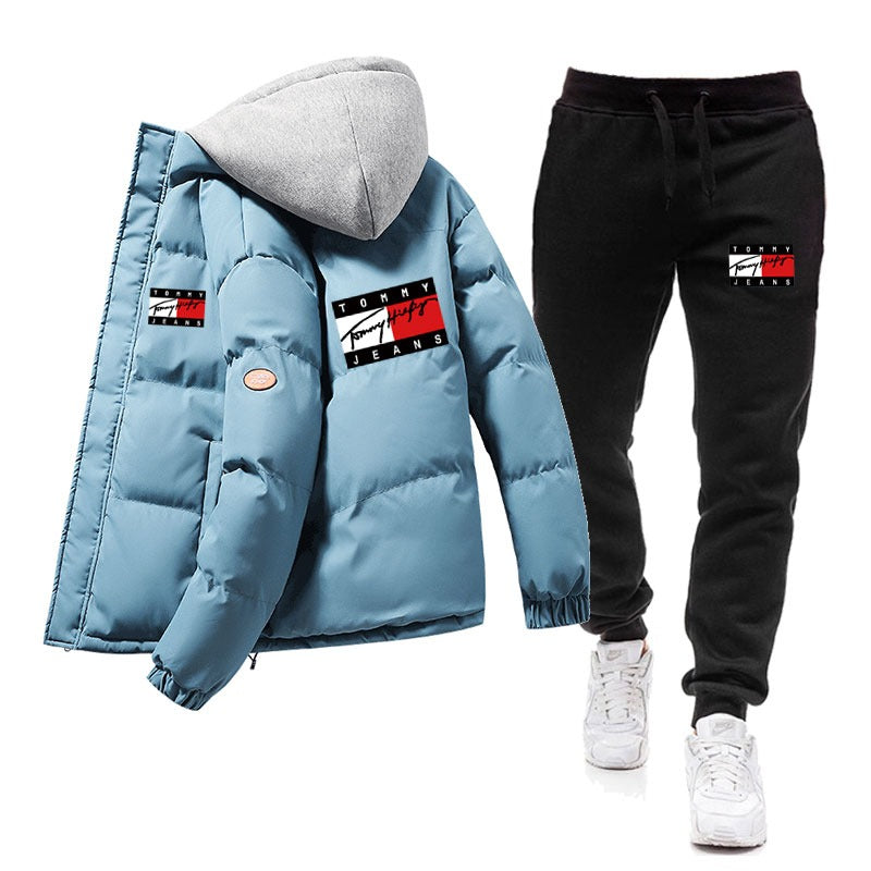 Men's 2-Piece Winter Tracksuit – Thick Hooded Cotton Jacket & Warm Pants | S090