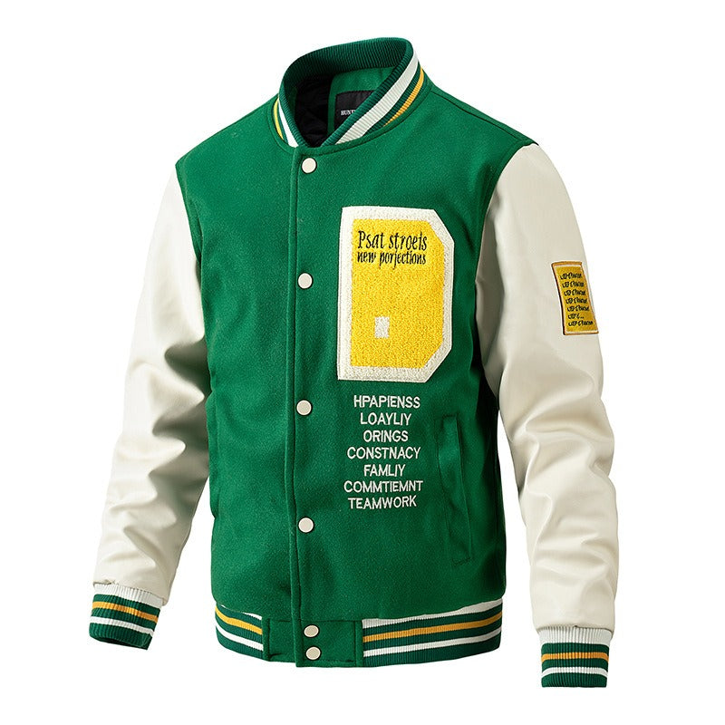 Herren-Winter-Baseballjacke aus Wolle mit Farbblockierung, lässiger und stylischer Modemantel | 77162 
