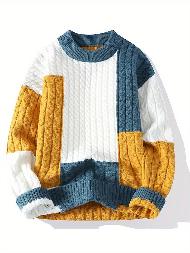 Warmer Herren-Strickpullover mit Rundhalsausschnitt, gerippt, langärmelig, Freizeitkleidung, Sweatshirt | 8373 