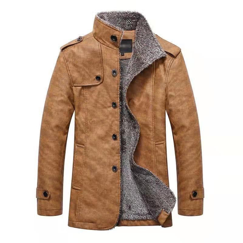 Men's Winter Warm Leather Coat Parka Fleece Jacket Trench Slim Jacket Coat | ZQBA227