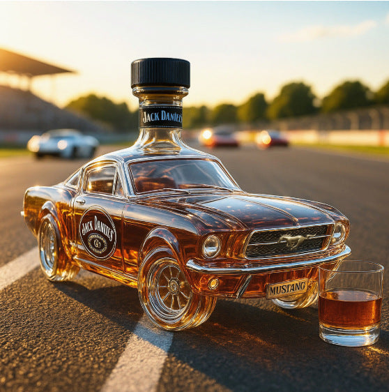 Police Car Mustang Whiskey Bottle | Creative Vehicle-Shaped Glass Decanter | 350ml Novelty Liquor Container for Home Bar & Gifts | zl0701