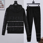 Hochwertiger Athleisure-Trainingsanzug für Herren mit Reißverschluss und Kapuze, bestickt, 2-teilig | 879 