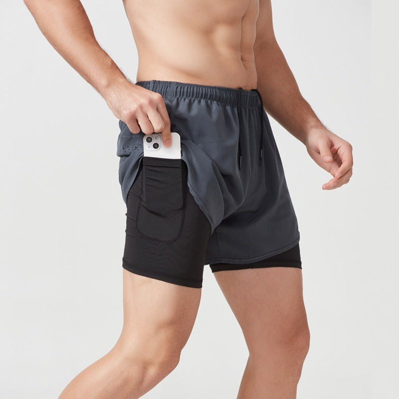 3/4-Laufshorts für Herren – schnelltrocknende, rutschfeste, doppellagige Gym- und Marathon-Shorts | DK22001&amp;WDK22001 