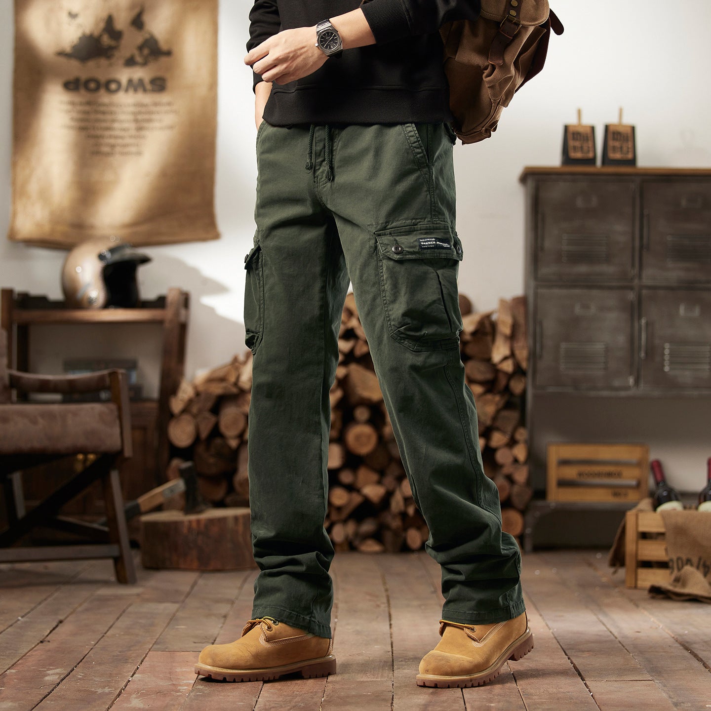 G-Stone Multi-Pocket Cotton Cargo Pants | Men‘s Outdoor Tactical Trousers | Relaxed Straight Leg Hiking & Work Pants | 8558