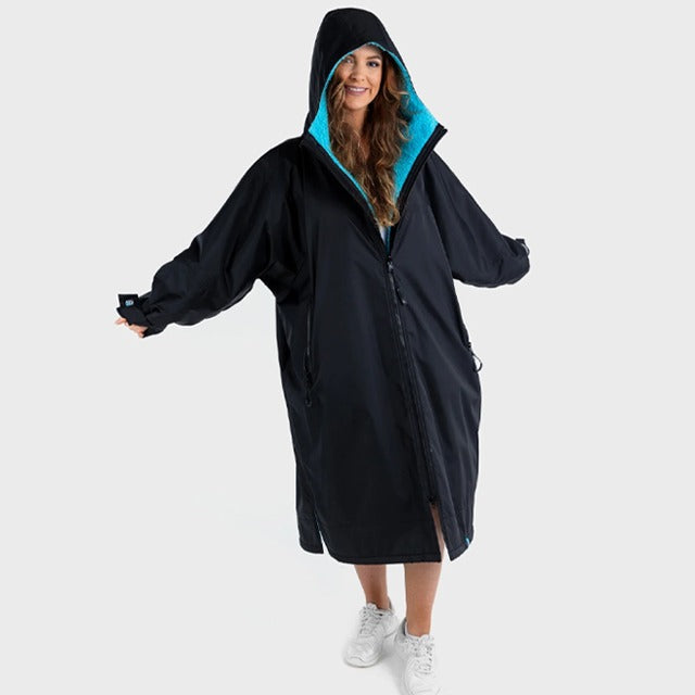 Warm Waterproof Swim Parka Oversized Hooded Changing Robe Sherpa Liner Swimming Coat Dry Surf Poncho |