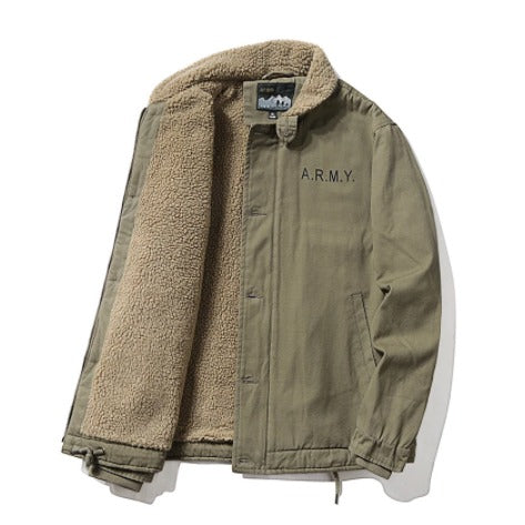 Herren Winter Warm Lamm Dicker Pelzkragen Fleece Bomber Jeansjacke | AL-1855 