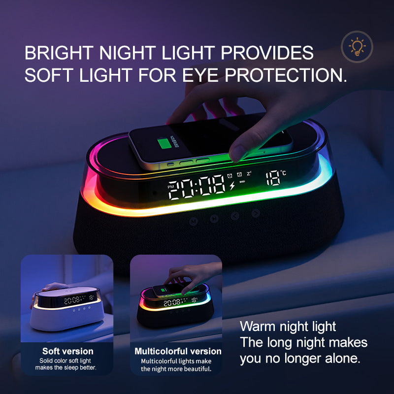 Bedside Alarm Clock Radio with Wireless Charging & Night Light Modern All-in-One Design | S39W