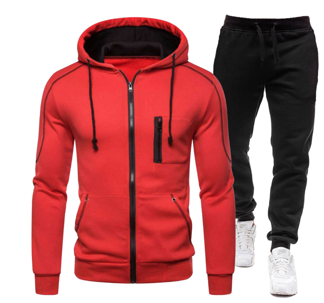 Men's Winter Zipper Hoodie 2 Pieces Casual Tracksuit Sportswear | 065