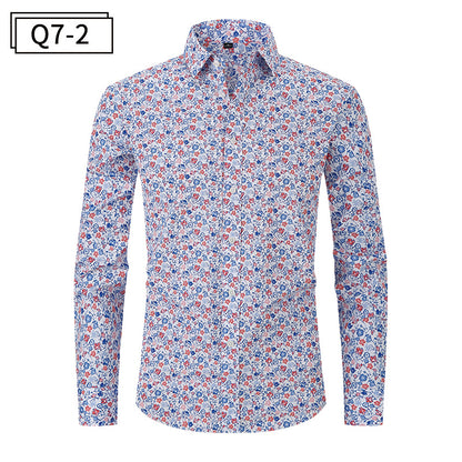 Chemise boutonnée à imprimé floral pour homme, design classique et formel, chemise habillée pour le travail | Q7 