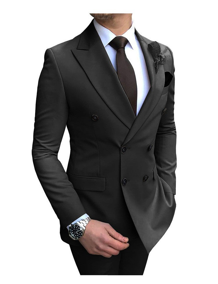 2-teiliger Herrenanzug, zweireihig, Revers, flach, Smart Fit, leger, Smoking, Hochzeits- und Eventanzüge (Blazer + Hose) | 9/7 