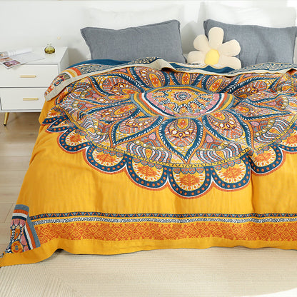 Mandala Woven Cotton Throw Blanket Soft Leisure Towel Quilt Bedspread or Nap Blanket | YENLN04