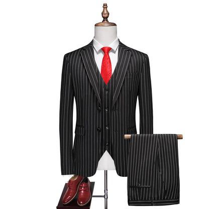 Men's Slim Fit Three-Piece Suit Set | Fashion Big & Tall Wedding Banquet Blazer with Waistcoat | Modern Business Formal Wear | 838