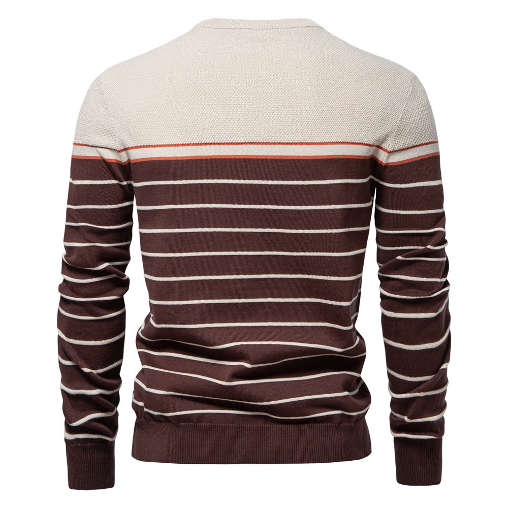 Herren Gestreifter Patchwork Strickpullover – Rundhals Casual Pullover für Herbst/Winter | SW117 