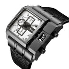 Herrenarmbanduhr Militär Armee Quadratisch Großes Zifferblatt Uhr Sport Lederarmband Quarzuhr | 3364 