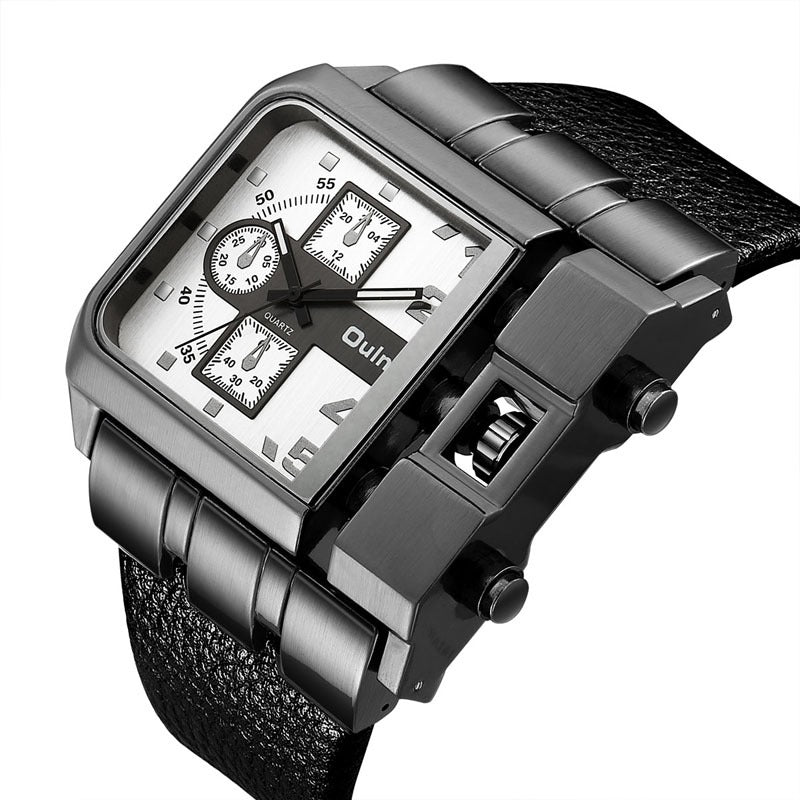 Herrenarmbanduhr Militär Armee Quadratisch Großes Zifferblatt Uhr Sport Lederarmband Quarzuhr | 3364 