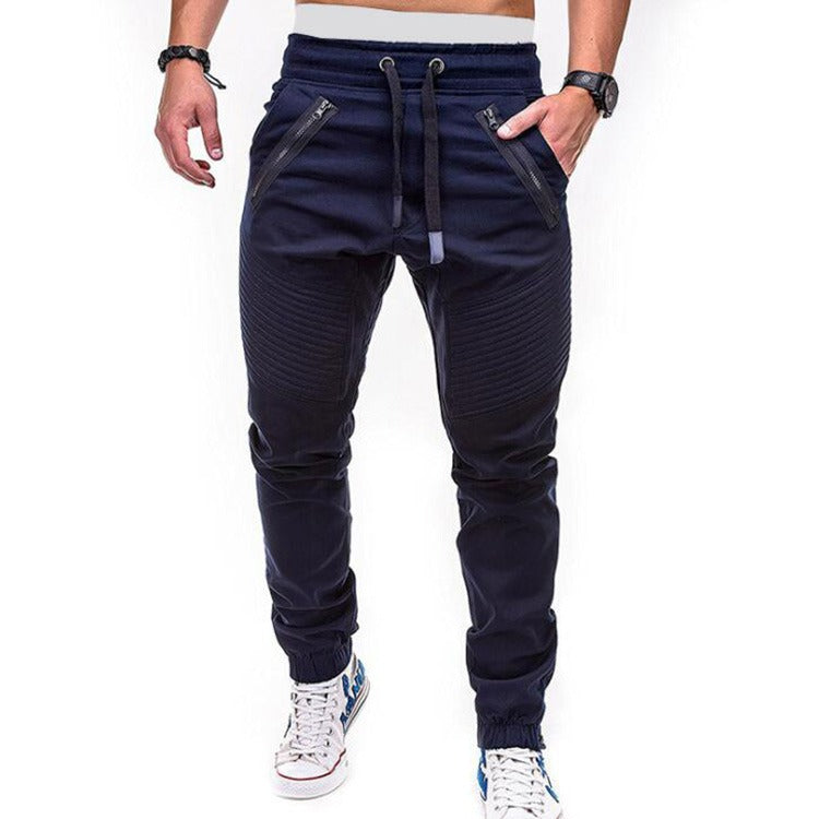 Pantaloni da jogging da uomo con coulisse, tinta unita, tasca con cerniera, pantaloni sportivi all'aperto | 8812 