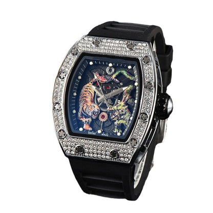 Men's Top RM luxury Watch Luminous Dragon Tiger Diamond Pattern Automatic Rubber Watch | 9924LH