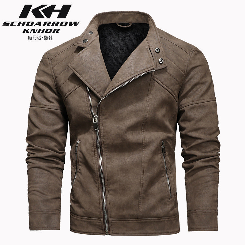 Veste en cuir PU pour homme, rembourrée, revers oblique, fermeture éclair, col montant coréen, blazer | KH-138 