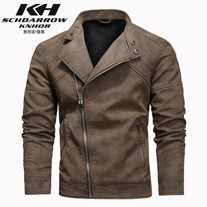 Veste en cuir PU pour homme, rembourrée, revers oblique, fermeture éclair, col montant coréen, blazer | KH-138 