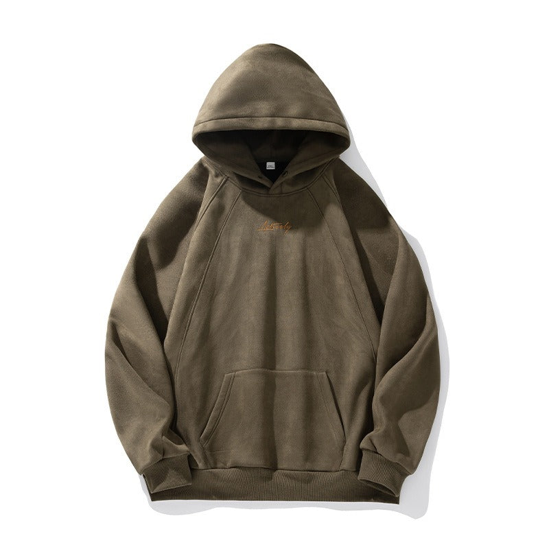 Unisex Kapuzenpullover aus schwerem Wildleder im Retro-Stil im amerikanischen Stil für Herbst und Winter | Locker sitzender Hoodie | L3848 