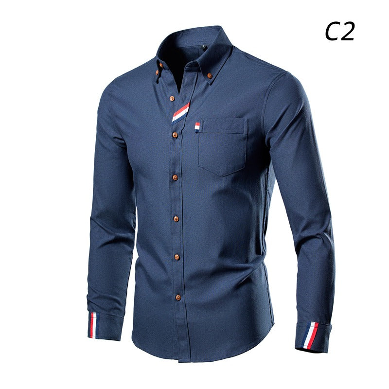 Chemise à manches longues décontractée pour homme, couleur unie, coupe slim 