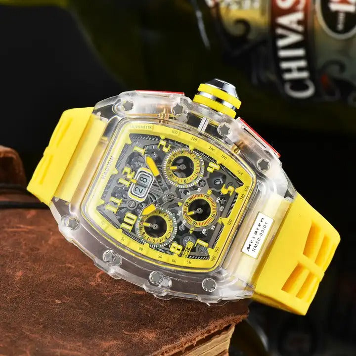 Herren Luxus Beste Sportuhr Transparentes Gehäuse Chronograph Neue Geschenkuhren | 