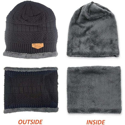 Winter Warm Soft Knitted Fleece Lined Velvet Skullies Beanie Hat Scarf Gloves Set | WEE1361