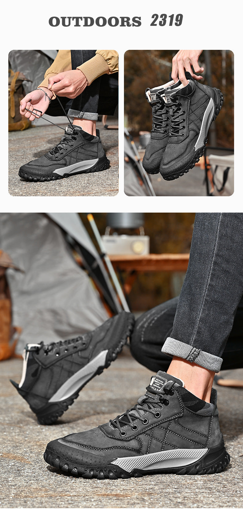 Herren-Wanderschuhe aus echtem Leder, High-Top-Outdoor-Martin-Stiefel und trendiges Schuhwerk | 2319 