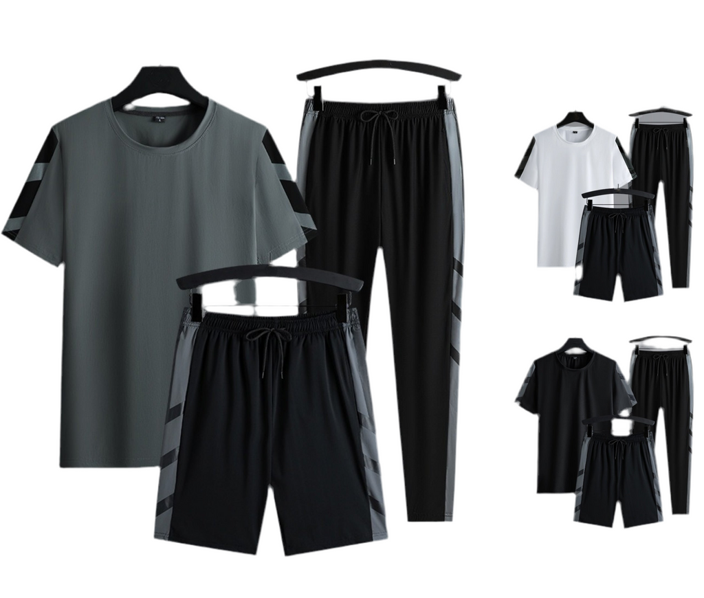 Herren-Set Kleidung 3-teilig T-Shirt Kurzarm Einfarbig Sommer-Sets | 1083 