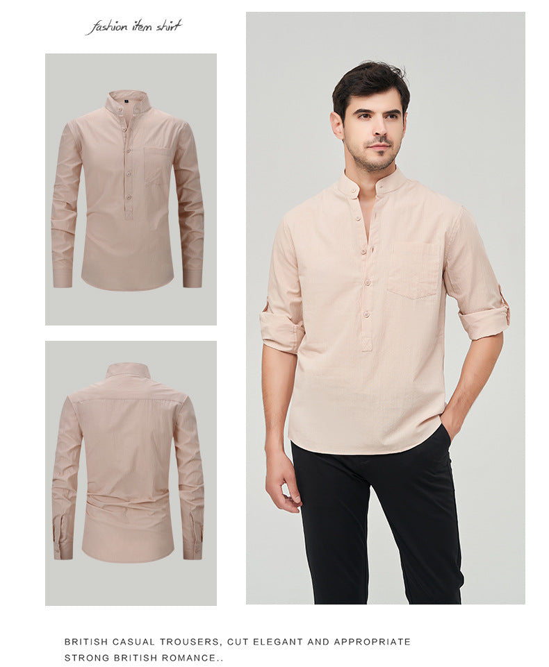 Chemise Henry à boutons solides pour homme, style classique et formel, style polyvalent | M7 