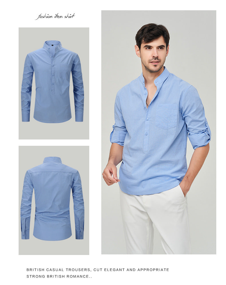 Chemise Henry à boutons solides pour homme, style classique et formel, style polyvalent | M7 