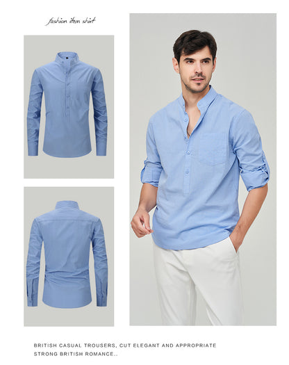 Chemise Henry à boutons solides pour homme, style classique et formel, style polyvalent | M7 