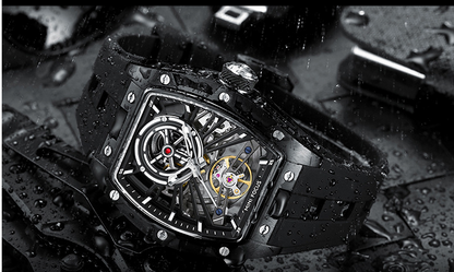 MINIFOCUS MF0603G Skeleton Automatic Watch for Men | Stainless Steel Barrel Case | Mechanical Wristwatch with Luminous Hands | MF0603G