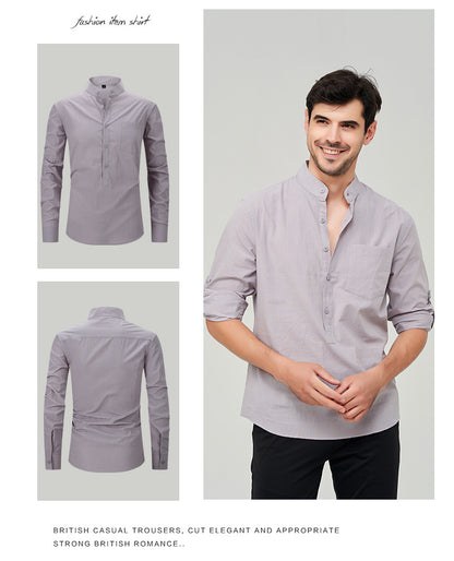 Chemise Henry à boutons solides pour homme, style classique et formel, style polyvalent | M7 