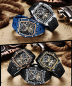 MINIFOCUS MF0603G Skeleton Automatic Watch for Men | Stainless Steel Barrel Case | Mechanical Wristwatch with Luminous Hands | MF0603G