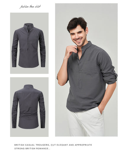 Chemise Henry à boutons solides pour homme, style classique et formel, style polyvalent | M7 