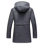 Herren Premium End Wollmischung Trenchcoat Reißverschluss Kapuze Mittellanger Mantel 