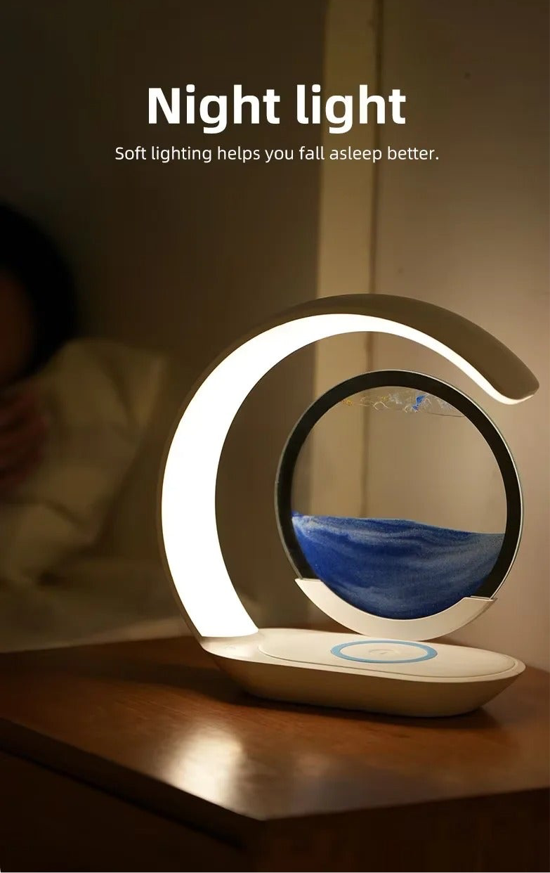 Multifunctional 3D Sand Glass Night Light LED Lamp with 15W Wireless Charger for Bedroom | D25