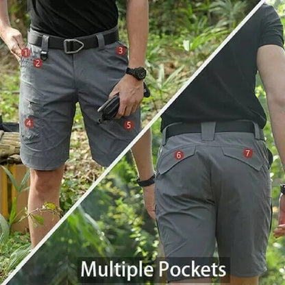 Men's Quick-Dry Work Shorts Waterproof Tactical Outdoor Casual Multi Pockets Cotton Short Pants | DK-1