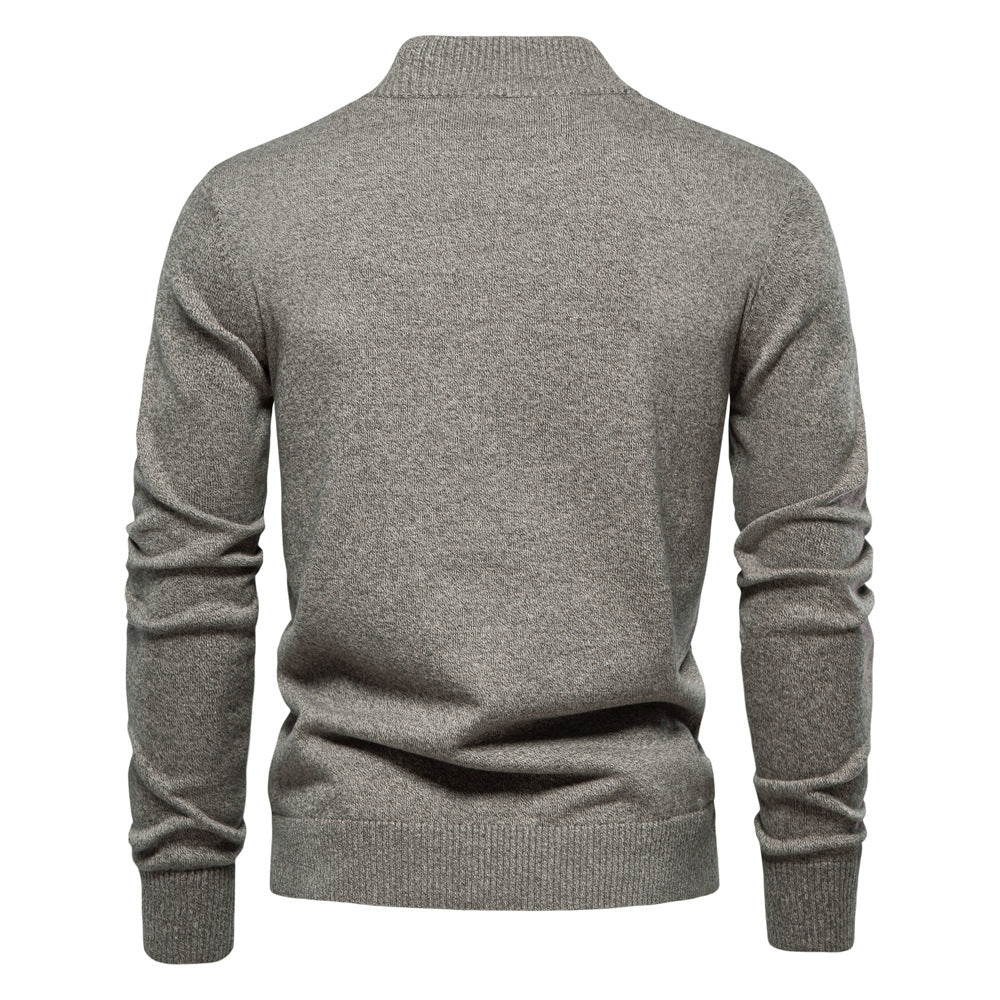 Herren-Strickjacke aus Baumwolle mit Zopfmuster, Taschen, Stehkragen, Button-Down-Pullover | CW61 